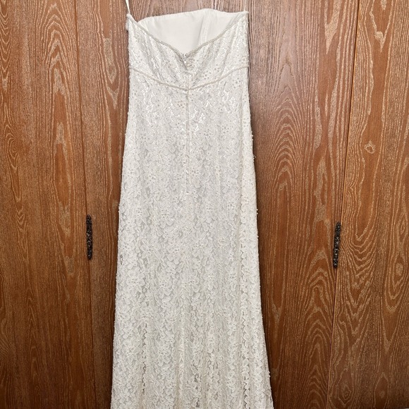 Galina Strapless Ivory Lace Beaded Relaxed Wedding Dress Sz 4 Formal Bridal Gown - Picture 8 of 16